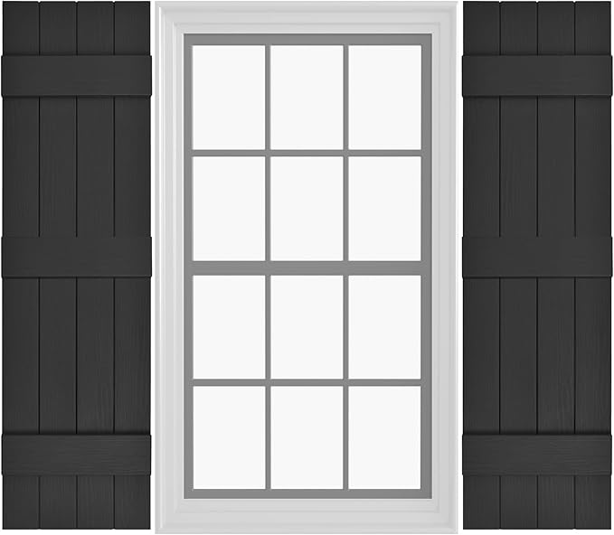 Board & Batten Vinyl Shutters (1 Pair) | 14.5"x75" (4-Board) - Black Cosmos/Paintable | Exterior Window Shutters | Includes Mounting Hardware | Simple Installation | Made in USA