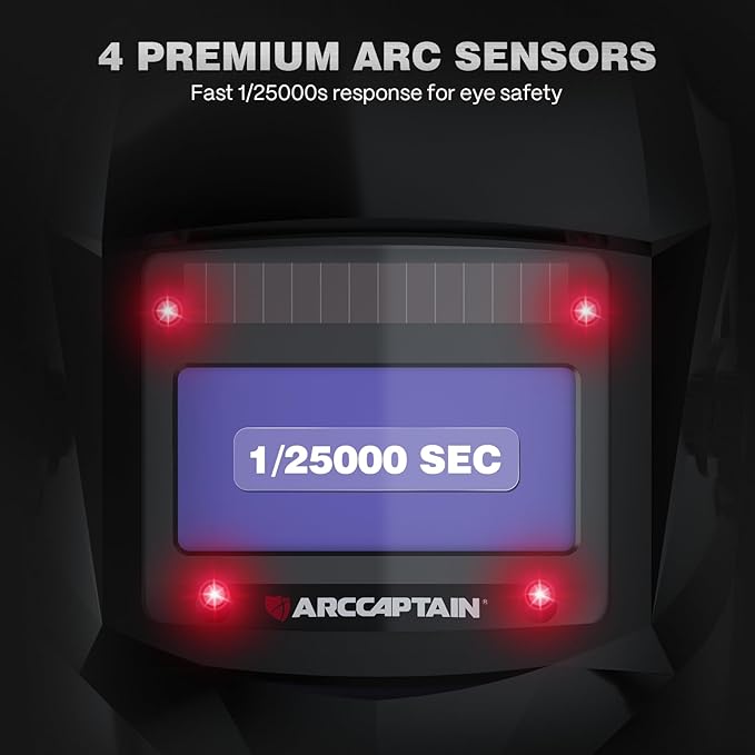 ARCCAPTAIN Welding Helmet Auto Darkening, 1/1/1/1 True Color Welding Hood, 4 Arc Sensor 1/25000s Response Time Solar Powered Weld Hood Helmet, Glossy Black
