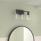 EMONG 3-Lights Bathroom Light Fixtures, Matte Black Vanity Light with Glass Shade, Modern Wall Sconces Lighting for Bathroom,Mirror,Farmhouse,Hallway