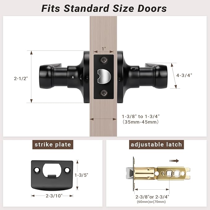 Knobonly 1 Pack Matte Black Pasage Door Levers Interior Door Handles for Hallyway andCloset Door Knobs Keyless Black Door Handles with Lock, Zinc Alloy Reversible for Right/Left