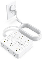 15FT Surge Protector Power Strip,12 AC Outlets with 6 USB Ports (2 USB-C), Flat Plug Extension Cord with Multiple Outlets, Wall Mount for Home Office,Dorm, White