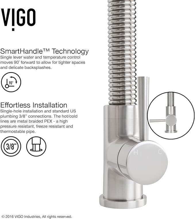 VIGO Brant 19'' H Single Handle Pull-Down Sprayer Kitchen Faucet in Stainless Steel-VG02003ST