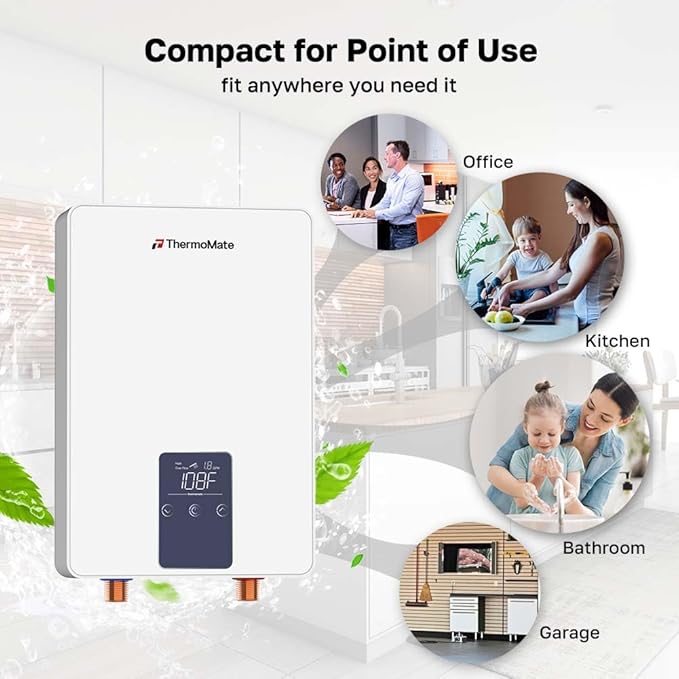 Mini Tankless Water Heater Electric 110V ~ 120V for Sink, ThermoMate 4.5kW 37.5A at 120V Small Point of Use Water Heater CSA Approved, Must HardWird Requiring 10AWG Wire