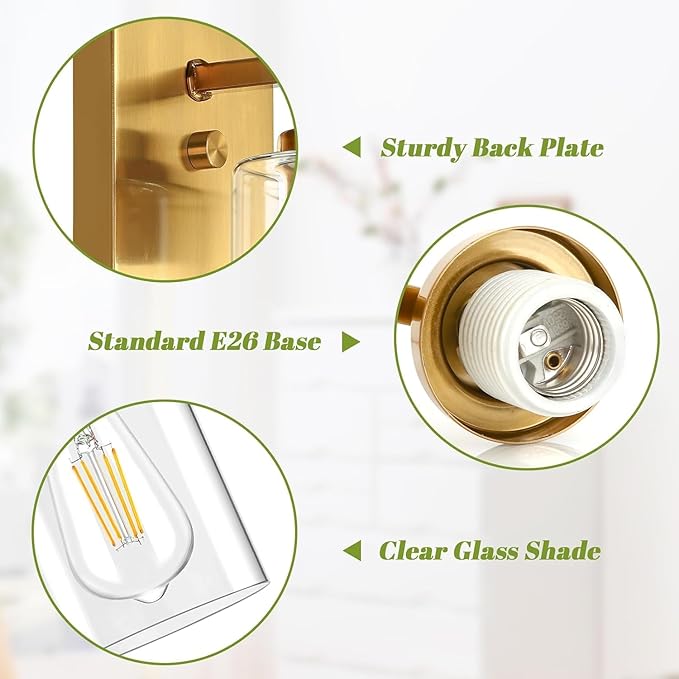 Modern Gold Wall Sconces,9'' Gold Brass Sconce, Bathroom Glass Wall Sconce