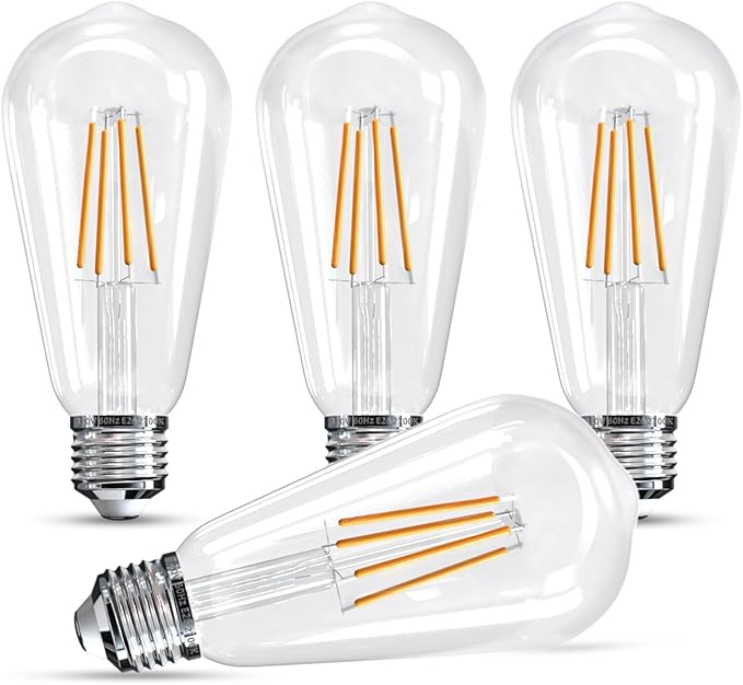 Jensense Edison LED Light Bulbs E26 Bulb 60 watt Equivalent Dimmable Light Bulbs 2700K Warm Soft White Vintage 7W Edison Bulbs 110V 120V 800 Lumen CRI90, 4 Pack