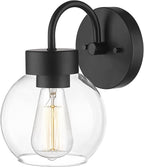 EAPUDUN 1-Light Matte Black Bathroom Light Fixtures Over Mirror, Vanity Lights with 1 Globe Clear Glass Shades, Industrial Style Wall Sconces, WLA1433-MBK