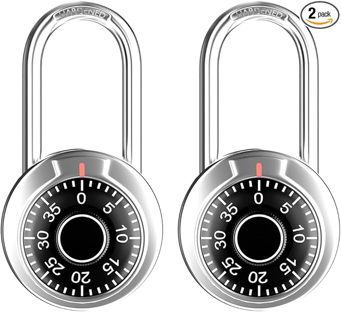 FIGODE® Locker Lock with Long Shackle, Combination Lock, Black Dial, Each Lock with Different Code, Keyless Padlock, Great for School, Employee, Gym&Sports Locker, Case, Toolbox, Fence, etc, Pack of 2