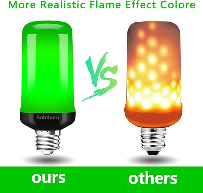 Flame Light Bulbs, 4 Modes LED Flame Effect Light Bulb, E26 Base Flickering Light Bulb with Gravity Sensor,Flickering Light Bulbs Halloween Home Party (Green-2 Pack), AF240301A