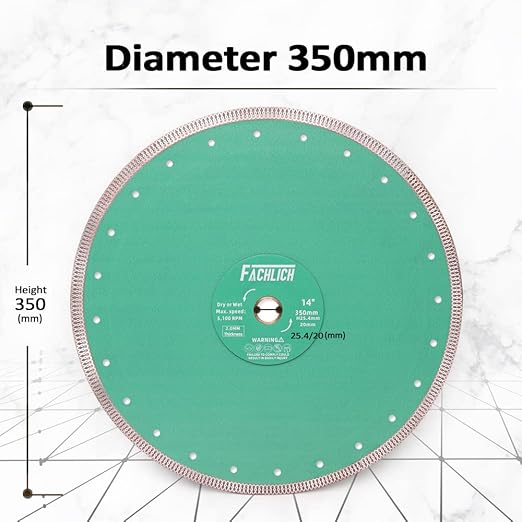 Diamond Porcelain Saw Blade,2pcs 14"/350MM Super Thin Dry Wet Cutting Disc with X Teeth Turbo Mesh Rim,for Ceramic Tile Porcelain Granite Marbles