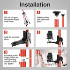 Laser Level Pole with Tripod, Telescoping Tripod, 12 Ft./3.7M with 1/4-Inch by 20-Inch Lasers' Mount for Rotary and Line Lasers' Level, 5/8"-11 Adapter Nut Included, Red
