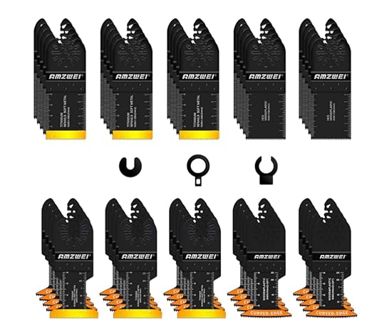 50PCS Titanium Oscillating Tool Blades, Curved Edge Oscillating Saw Blades for Metal, Wood, Plastic, Quick Release Multi Tool Blades Compatible with Dewalt Milwaukee Ryobi Rockwell Fein