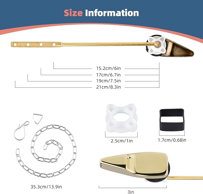 iFealClear Polished Gold Universal Toilet Handle Lever Flush Replacement, Front Mount Toilet Trip Lever Compatible with American Standard, Stainless Steel Flapper Chain, Solid Brass, 2 Pack