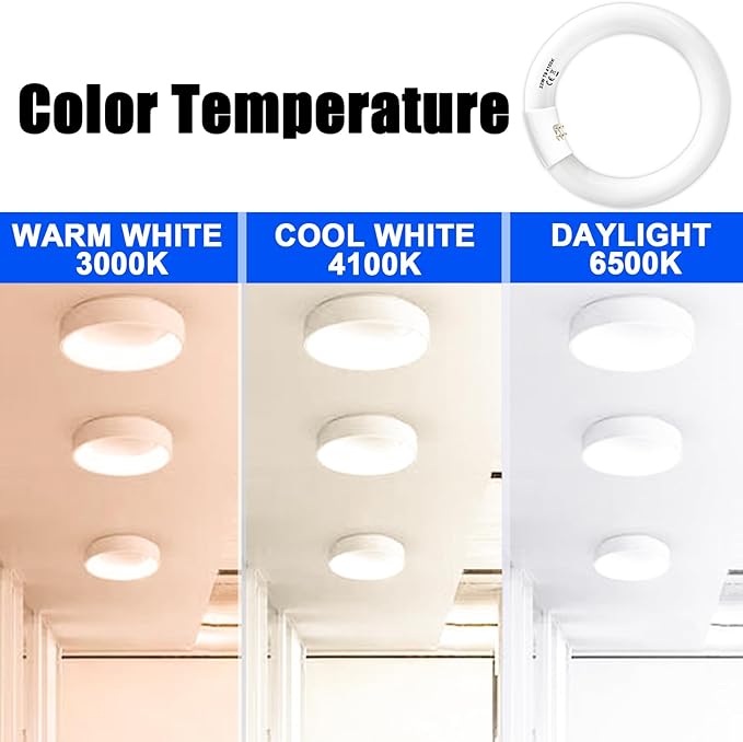 FC8T9/CW 22W and FC12T9/CW 32W Cool White Set, 8 inch T9 22 Watts Circular Light Bulbs, 12 inch 32 Watts Circline Fluorescent Bulb Round Ring Bulb CRI 80, G10q Prong