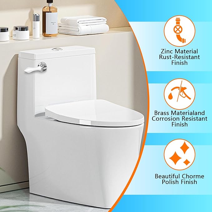 Boltigen Toilet Handle Replacement Kit, Front Mount Flush Handle for Toilet Tank, White Toilet Lever Replacement with Stainless Steel Flapper Chains, for Universal Toilets Flush Repair