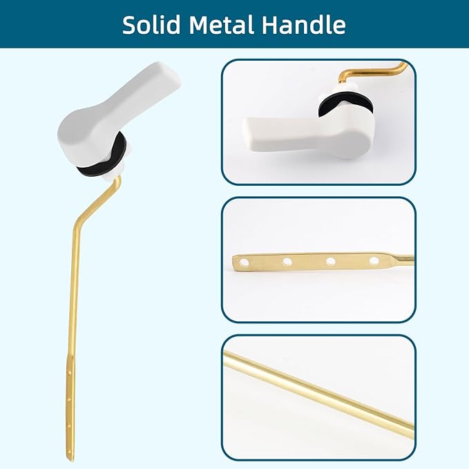 Hygie Rinse Metal Toilet Handle Lever Flush Replacement, Universal Side Mount Toilet Handle with Stainless Steel Flapper Chains, Toilet Repair Kit, White