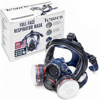Full Face Organic Vapor Respirator - Protective Eye & Nose Shield with Anti-Fog Heavy Duty Lens & Adjustable - Chemical, & Particulate Respirator. Includes 2 Filter Cartridges - Industrial Grade