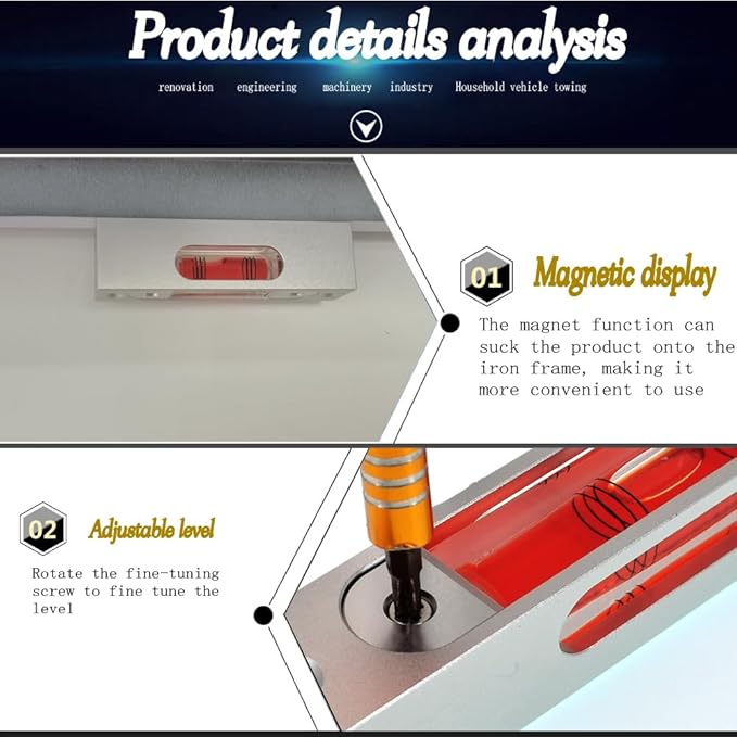 Bar type high-precision level, high-precision aluminum alloy metal adjustable level, bubble square bar type luminous magnetic multi specification ruler (66x15x17mm)