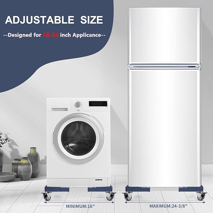 WBD WEIBIDA Adjustable Furniture Dolly with 4 Dual-Locking Wheels, Universal Washing Machine Base Stand, Square Appliance Mover for Refrigerator, Mini-Fridge, Washer & Dryer, Moving Cart