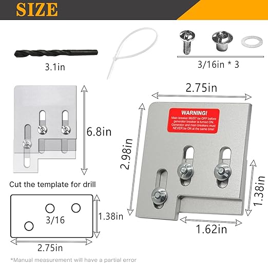 Generator Interlock Kit for Square D QO or Homeline150 or 200 amp Panels, 1 3/8 Inch Spacing Between Main and Branch Breaker