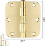 12 Pack Interior Door Hinges 3.5 inch X 3-1/2" 5/8 Radius, Polished Brass 3 ½" Gold Round Standard Hinge for Bedroom Doors DIY Assembly Bi-fold Table Hardware Home Accessories House Eseentials