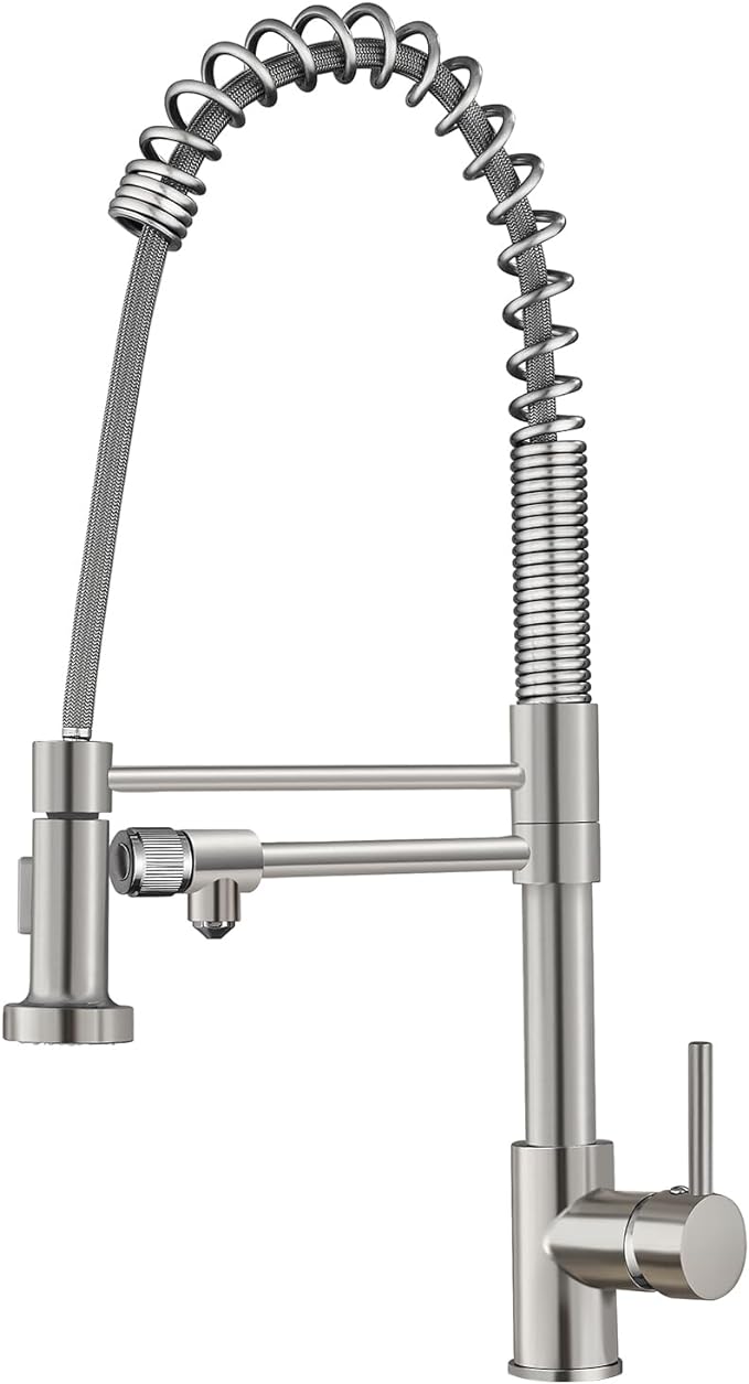 MENATT 3 in 1 Kitchen Faucet with Drinking Water Faucet, Pull Down Spring Single Handle 3 Way Kitchen Faucet Chrome, Water Filter Faucet for Kitchen Sink Bar (Without Water Filtration Device)