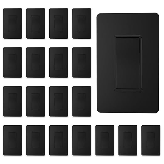 ThunderWay Matte Black Single Pole Decorator Light Switch with Screwless Wall Plate, 15 A 120/277 V, ON/Off Rocker Paddle Interrupter, Self-Grounding, Residential Grade,UL Listed (20 Pack)