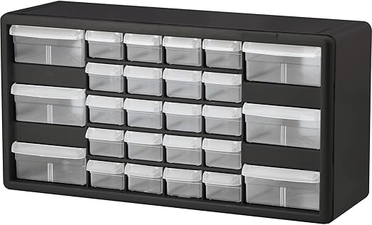 Akro-Mils 26-Drawer Plastic Drawer Storage Cabinet for Garage Organization, Bead Organizer, Building Bricks Storage, Teacher Toolbox, Makeup Organizer, 20" W x 6" D x 10" H, 10126 Black