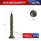#8 x 1-1/4" Deck Screws (1990Pcs) 10lb. Carbon Steel, Green, Flat Head, Rust Resistant epoxy Coated, with T25 Star Bit