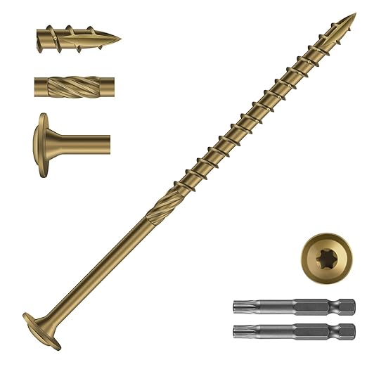 #14 x 5 Inch Lag Screws (228Pcs) 8lb. Structural Wood Screw, Bronze, Carbon Steel, Washer Head, Rust Resistant epoxy Coated, T30 Star Bit