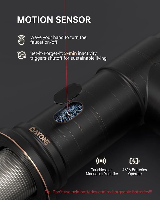 Touchless Oil Rubbed Bronze Kitchen Faucet with Soap Dispenser, DAYONE Single Handle Faucets for Kitchen Smart Motion Sensor Activated Hands-Free Pull Down, Robinet de Cuisine sans Contact