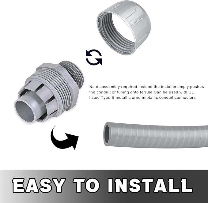 3/4 inch Liquid Tight Connector PVC Flexible Conduit Connector,Straight 180 Degree UL Listed Liquid Tight Connector, Non-Metallic 3/4 Conduit Fittings(150 Pack)