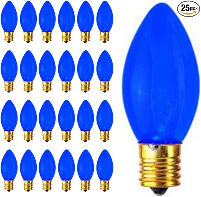 GoodBulb 7-Watt Incandescent C9 Blue Transparent Holiday Light Bulbs Intermediate E17 Base 50 Lumens Christmas Lights Bulbs Ideal for Holiday Decorations Pack of 25 Bulbs