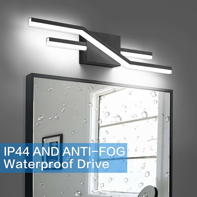 SOLFART Bathroom Light Fixtures Matte Black Dimmable LED Bathroom Vanity Lights Over Mirror 24 Inch Modern Wall Lights