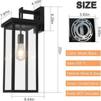 tewei Dusk to Dawn Large Outdoor Wall Lights, 20 Inch Outdoor Sconce Lights Black Exterior Lighting Fixtures, Large Porch Light with Clear Shade Sensor Modern House Lights for Garage, 1 Pack