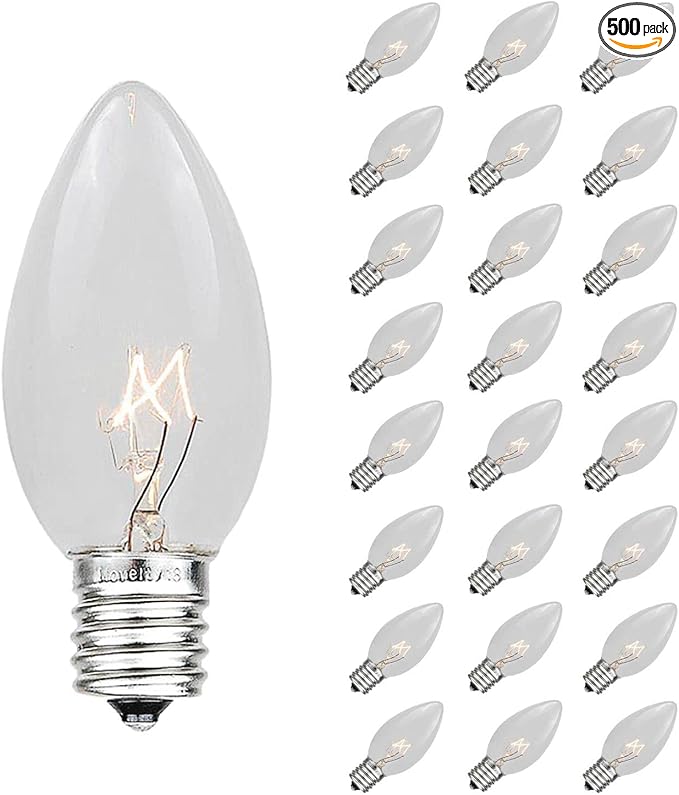 Novelty Lights 500 Case C7 Outdoor Christmas Replacement Bulbs, Clear, C7/E12 Candelabra Base, 5 Watt, 500 Bulbs