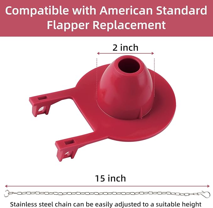 Hibbent 2-inch Universal Toilet Tank Flapper, Long Lasting All Rubber Seal Flapper Replacement Compatible with American Standard Water Conserving, High Performance, Easy to Install, Red
