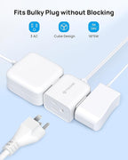 TROND 2 Prong to 3 Prong Flat Outlet Adapter with 6 Inch Cord, 3 Way Flat Plug Extension Outlet Extender, Multi Plug Wall Splitter, for Non-ground Socket in Old Home Office Hotel Travel, White