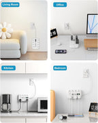 Short Extension Cord 1 ft - 2 Prong Power Strip 1700J Appliance Surge Protetor with 15A 8 Outlets 6 USB (5V/4.8A 24W) Charging Ports, Multi Plug Wall Outlet Extender for Home Office Dorm Roomc, White