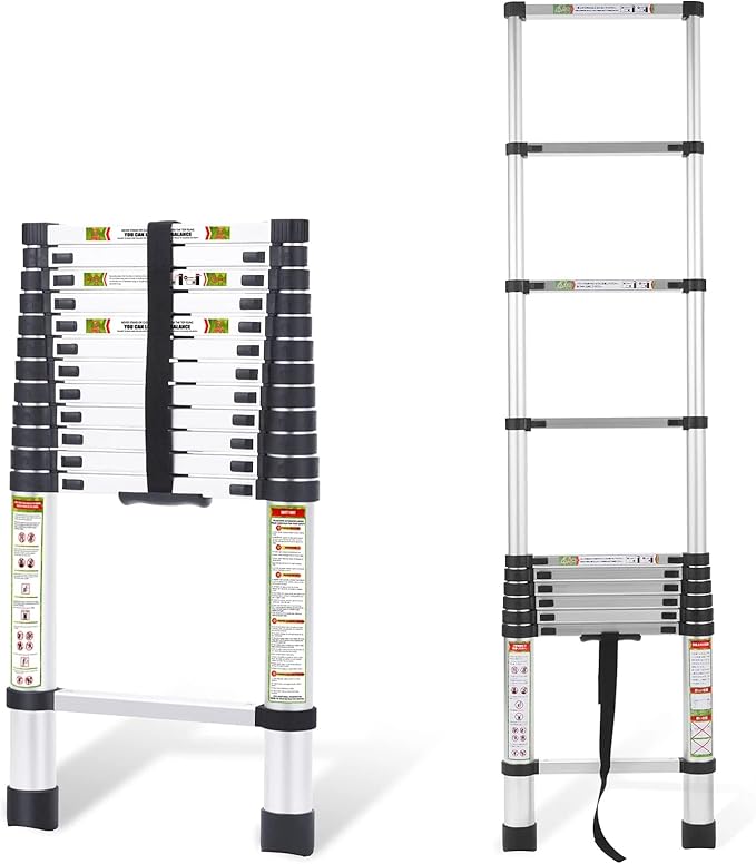 Telescopic Ladder, 16.5FT RIKADE Aluminum Telescoping Ladder with Non-Slip Feet, Portable Extension Ladder for Household and Outdoor