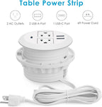 Jgstkcity 2-in-1 Desktop Power Grommet with USB-C Output, 125V, 12A, 2 AC Outlets, 3 USB Charging Ports, White