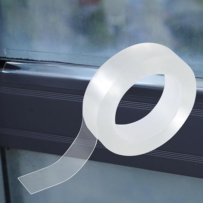 Transparent Window Weather Sealing Tape, 1.2IN x 66FT, Clear Window Draft Isolation Sealing Film Tape for Door Draft Stopper Adhesive Tape, Doors Windows and Shower Glass Gaps