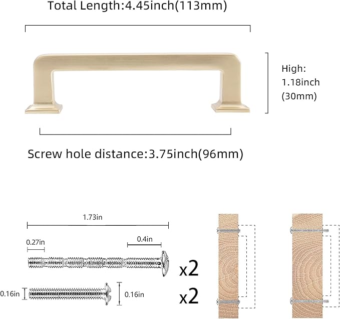 COTYKILEY10 Pack 3.75 Inch(96mm) Brushed Brass Kitchen Cabinet Handles Gold Cabinet Pulls Cabinet Kitchen Cabinet Hardware