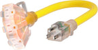 1 FT 12/3 Gauge Outdoor Extension Cord with Multiple Outlets Light Indicator, Flexible Weatherproof 3 Outlet Heavy Duty Extension Cord Waterproof Yellow, 15A 1875W 12AWG SJTW, ETL Listed