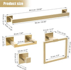 TQKAG Brushed Gold Bathroom Hardware Accessories Set 5 Pieces, Double Post Pivoting Toilet Paper Holder Set Stainless Steel Square Bathroom Towel Bar Holder Set Wall Mounted