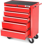 DNA MOTORING 5-Drawer Rolling Tools Chest, Rolling Tool Storage Cabinet, Heavy Duty Mechanic Tool Cart, Trolley Organizer for Garage, Warehouse, Workshop, Red, TOOLS-00398