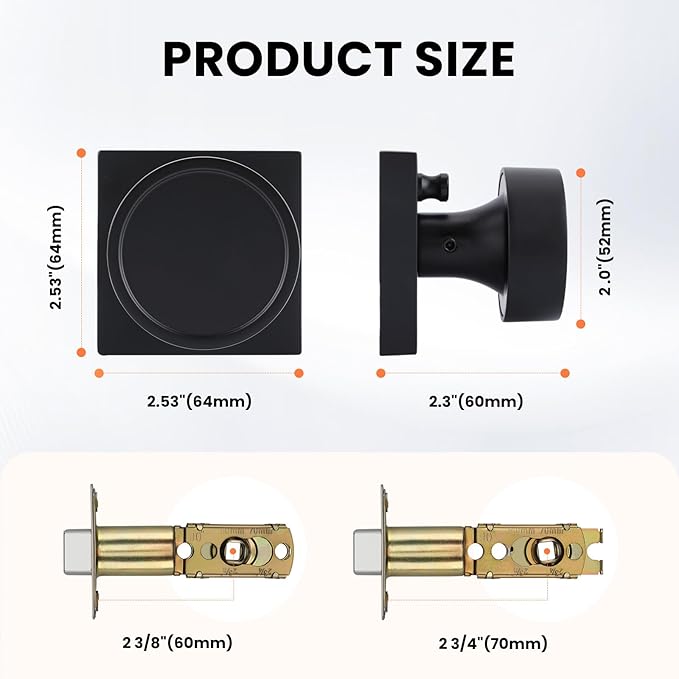 Haidms Black Interior Door Knobs, Zinc-Alloy Heavy Duty Round Matte Black Privacy Door Knobs Interior for Bedroom Modern Bathroom Door Lock Bulk(2 Pack)