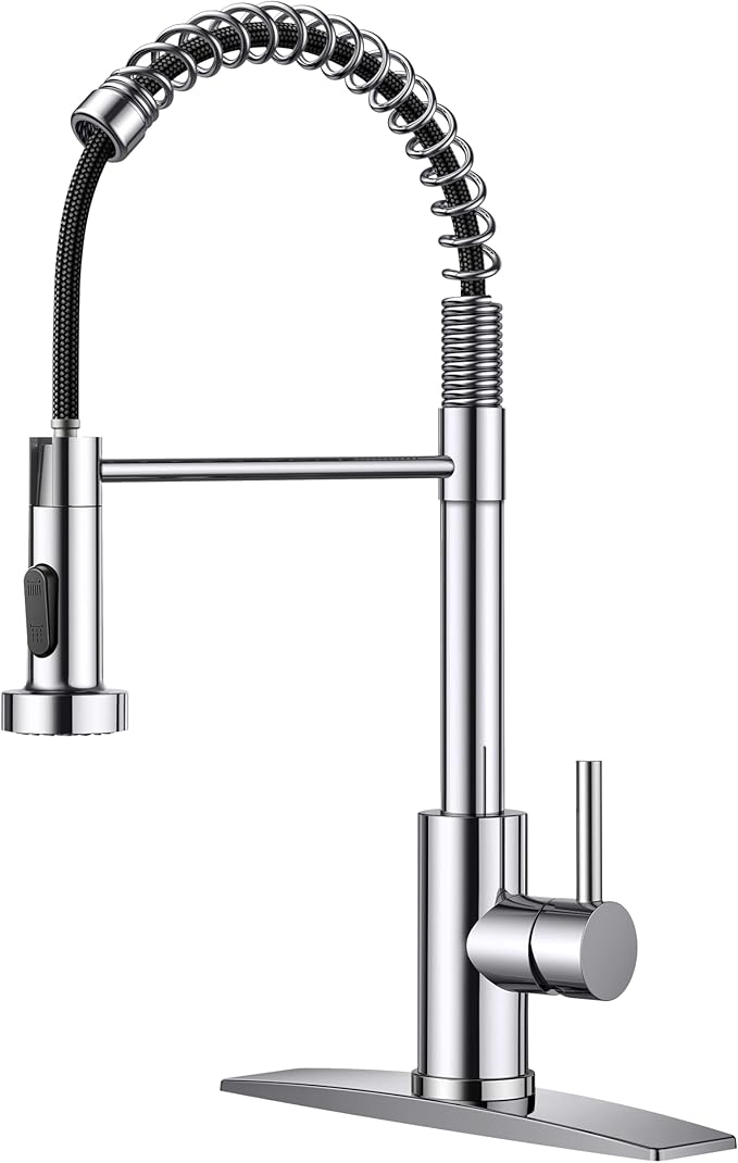 FORIOUS Kitchen Faucets, Chrome Kitchen Sink Faucet with Pull Down Sprayer, Commercial Kitchen Faucet Stainless Steel, Classic Single Handle Pull Out Sink Faucets for Farmhouse RV Laundry Utility Room