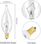 12-Pack E12 B10 Clear Candelabra Base Bulb, 40W 120V Incandescent Candle Light Bulbs Dimmable Chandelier Light Bulbs for Pendants or Outdoor, Ceiling Fan, Wall Sconces, Fireplace (40, Watts)