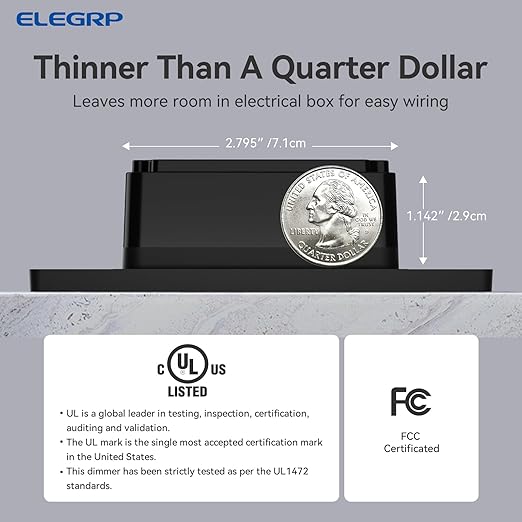 ELEGRP Dimmer Switch, Digital Dimmer Light Switch for LED Lights 150W, INC/HAL 450W, 3 Way LED Dimmer Switch, Needs Neutral Wire, Wall Plate Included, UL Listed, 1 Pack, Matte Black