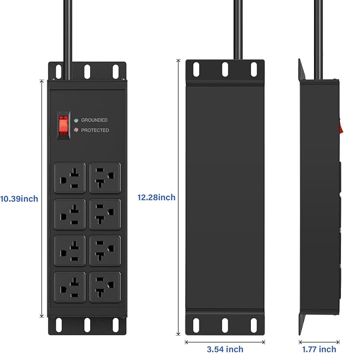 CCCEI 2PCS Heavy Duty Power Strip Surge Protector 20 AMP, 8 Outlets 12 Gauge Shop Garage Metal Multiple Outlets, 6 FT Extension Cord 5-15P Adapter High Amp 6-20R T-Slot 20a for Appliance Black.